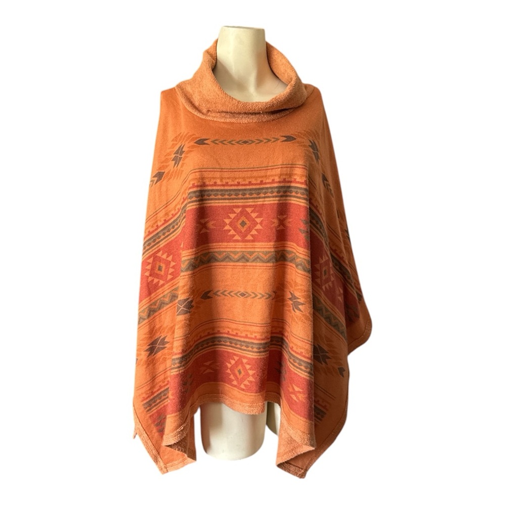 Phil Love aztec Geometric Poncho Tunic in Orange & Brown Women Size Large